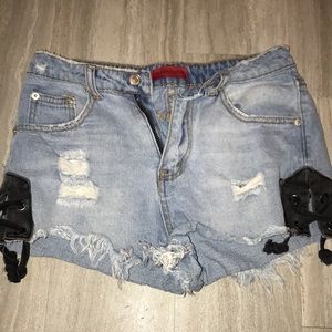 High waisted jean shorts